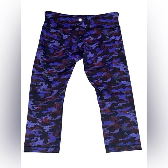 LULULEMON ATHLETICA blue black Wunder Under Crop III Camo Emperor leggings sz 8 - Picture 5 of 7
